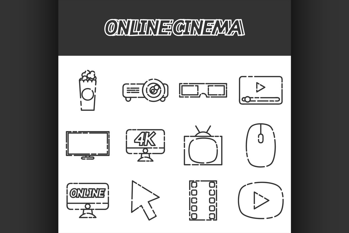 Online cinema flat icons set example image 1