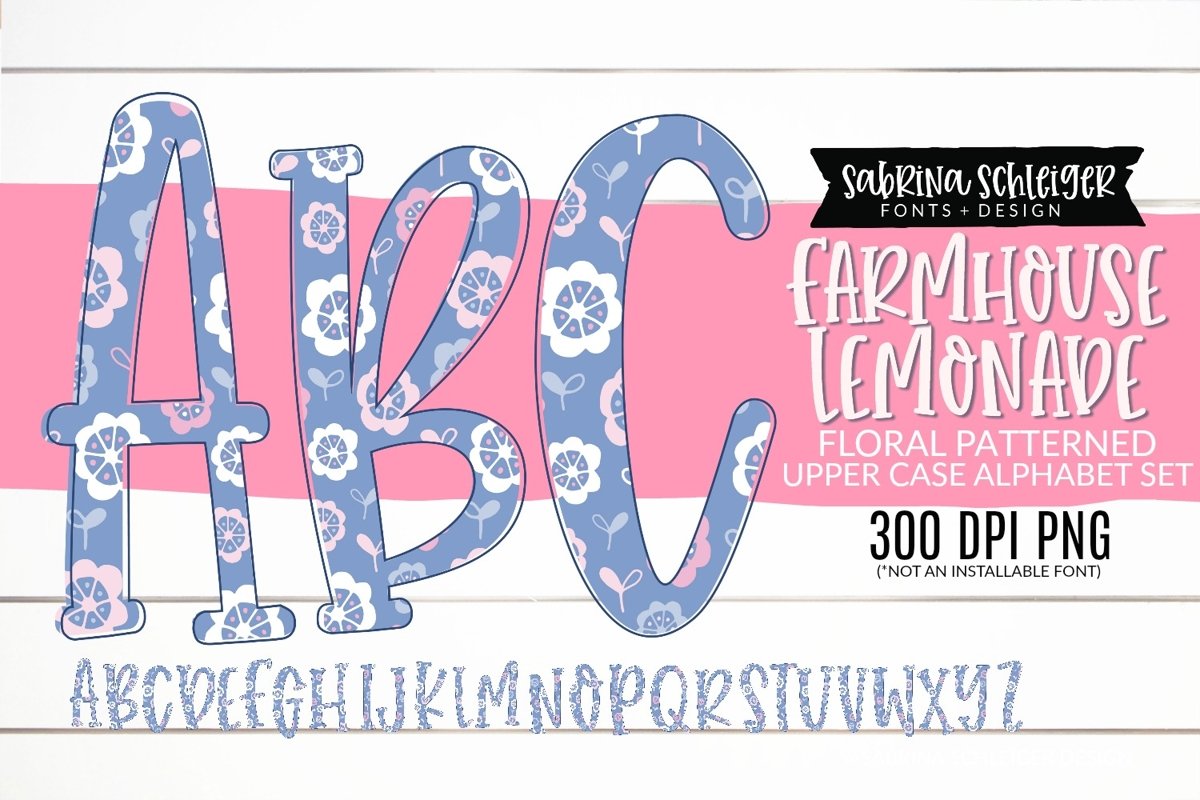 Farmhouse Lemonade PNG Alphabet Clipart Floral Doodle Letter example image 1
