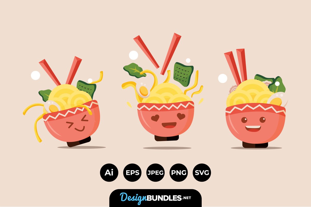 Cute Happy Ramen Bowl Characters example image 1