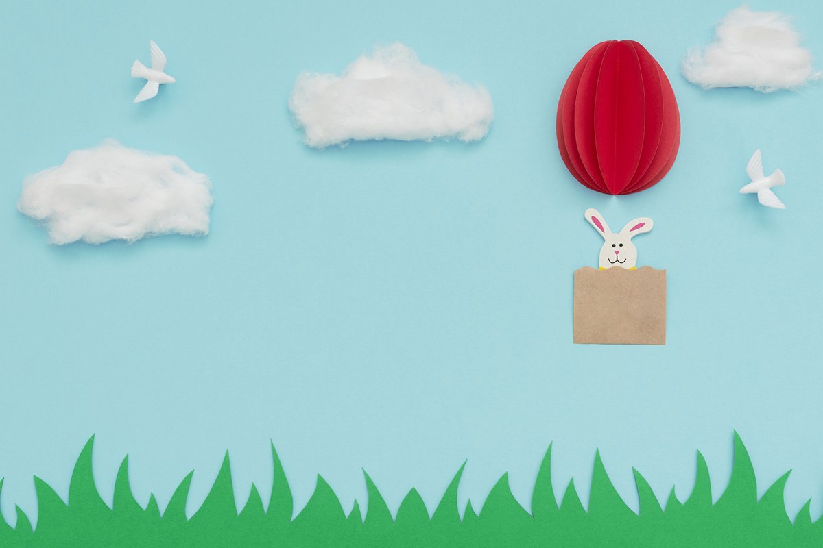 Easter egg hot air balloon made of paper with bunny example image 1