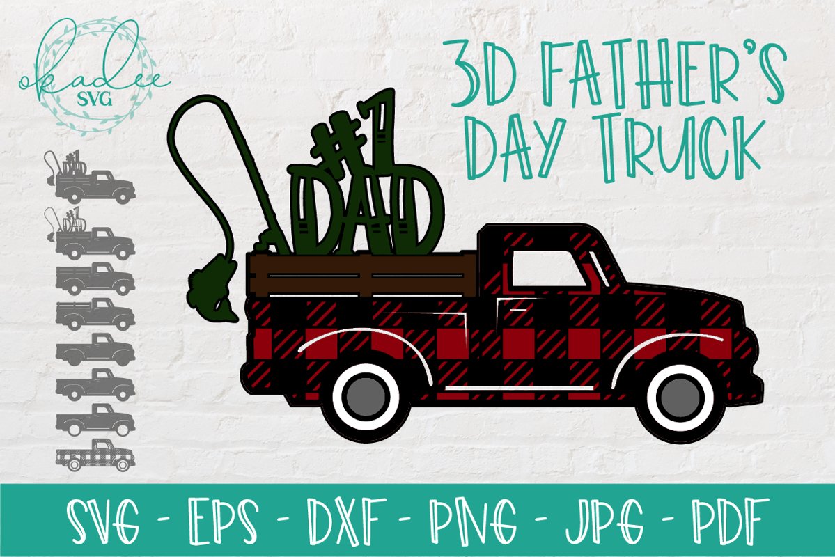 3D Father's Day SVG, Antique Truck SVG, Number One Dad SVG example image 1