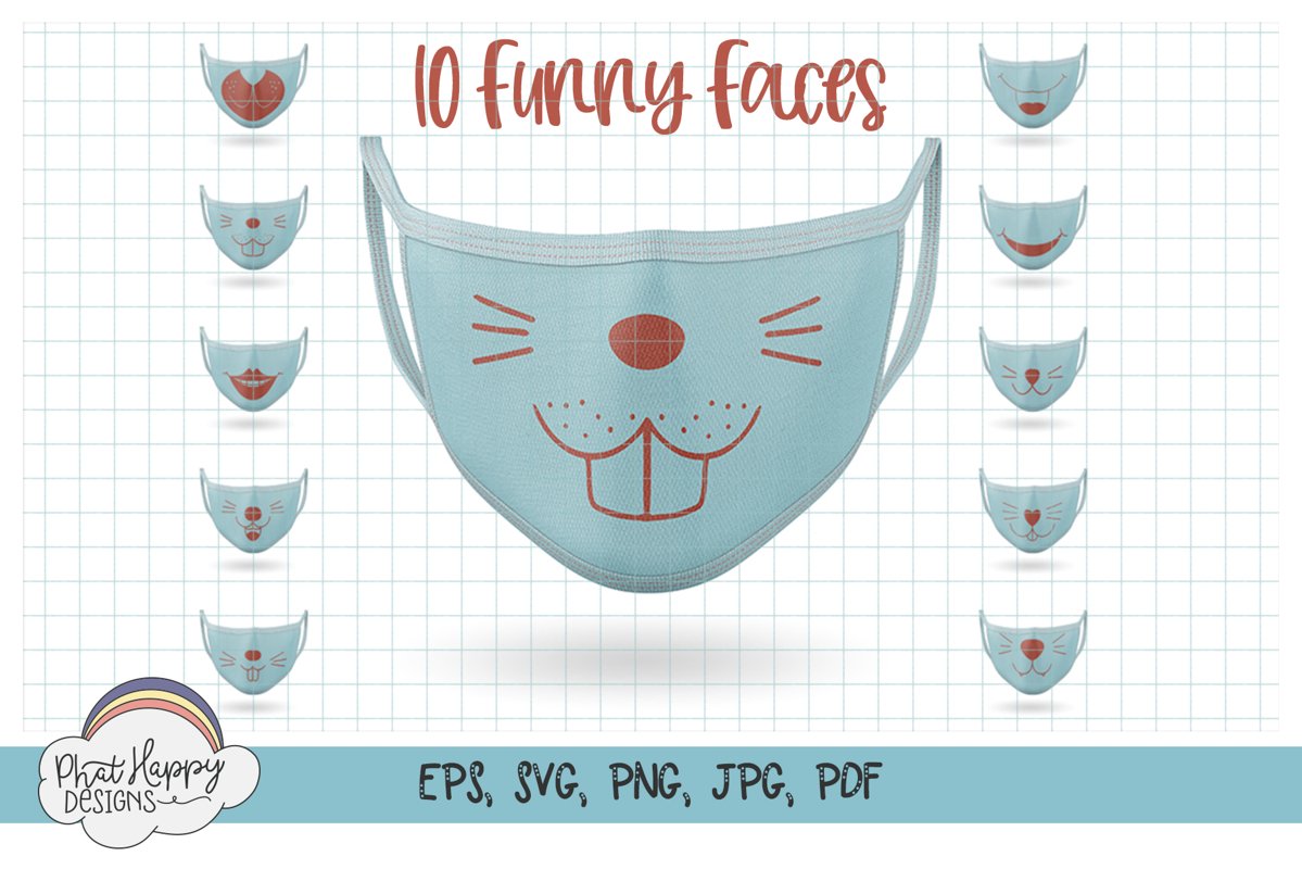 10 Funny Faces for Masks - SVG Cut Files example image 1