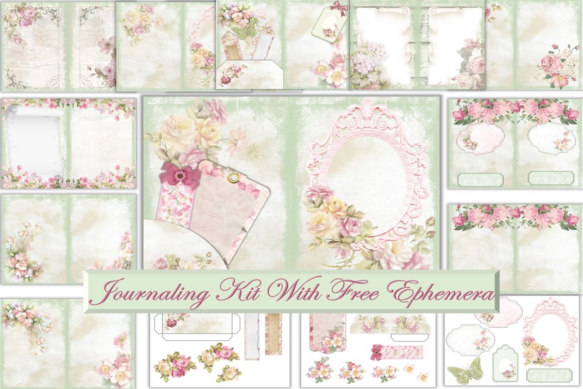 Printable Journal Kit. Shabby Chic Grunge with FREE Ephemera example image 1