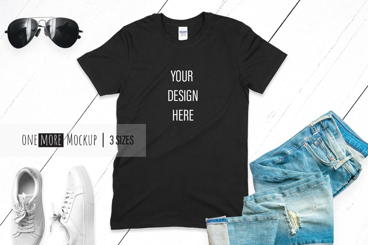 Black TShirt Mockup | Gildan 6400 Black | Summer Mockup example image 1