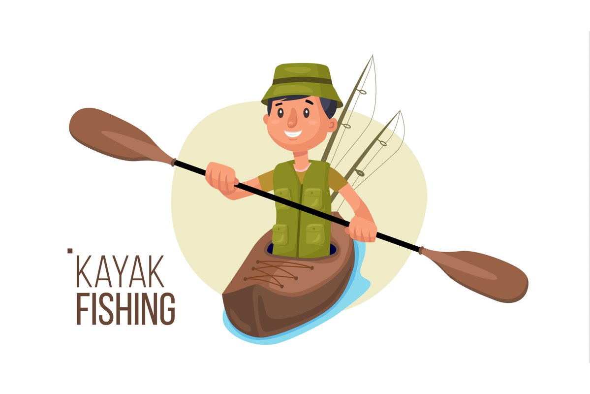 Paddling Kayak Vector. Summer Kayak Fishing. Fishermen example image 1