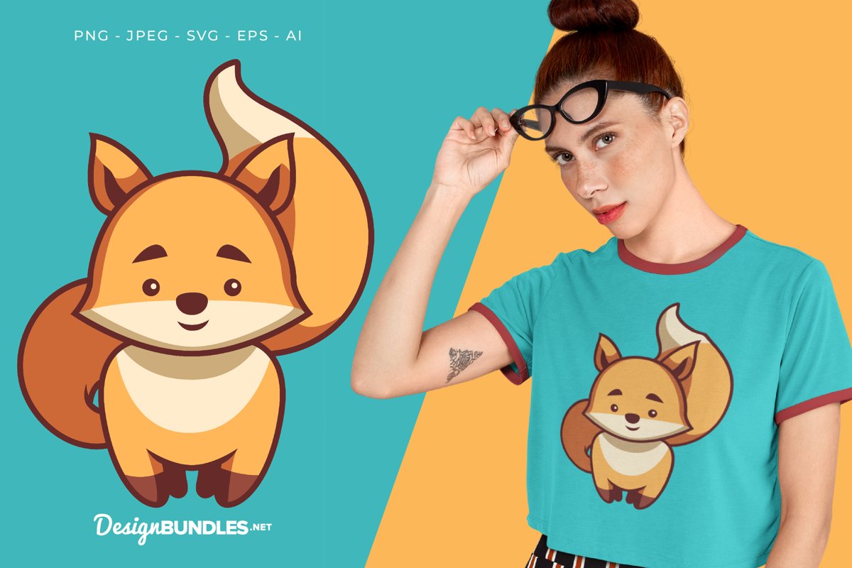 Cute Fox Vector Illustration For T-Shirt Design example image 1