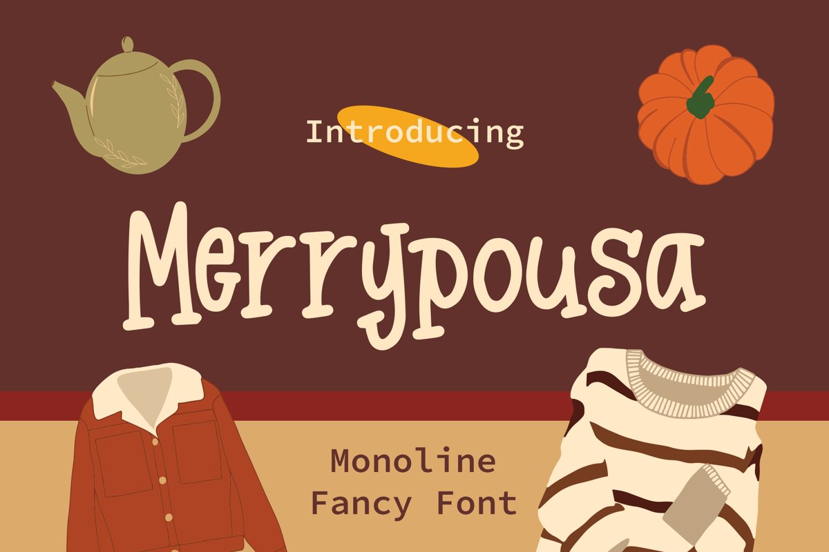 Merrypousa - Monoline Fancy Font example image 1