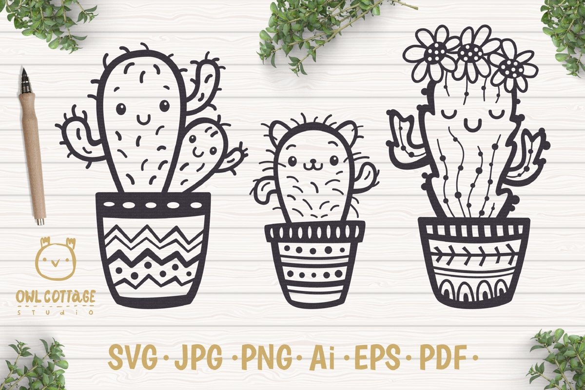 Cute Cacti mini SVG Bundle , I love Cacti cut file example image 1