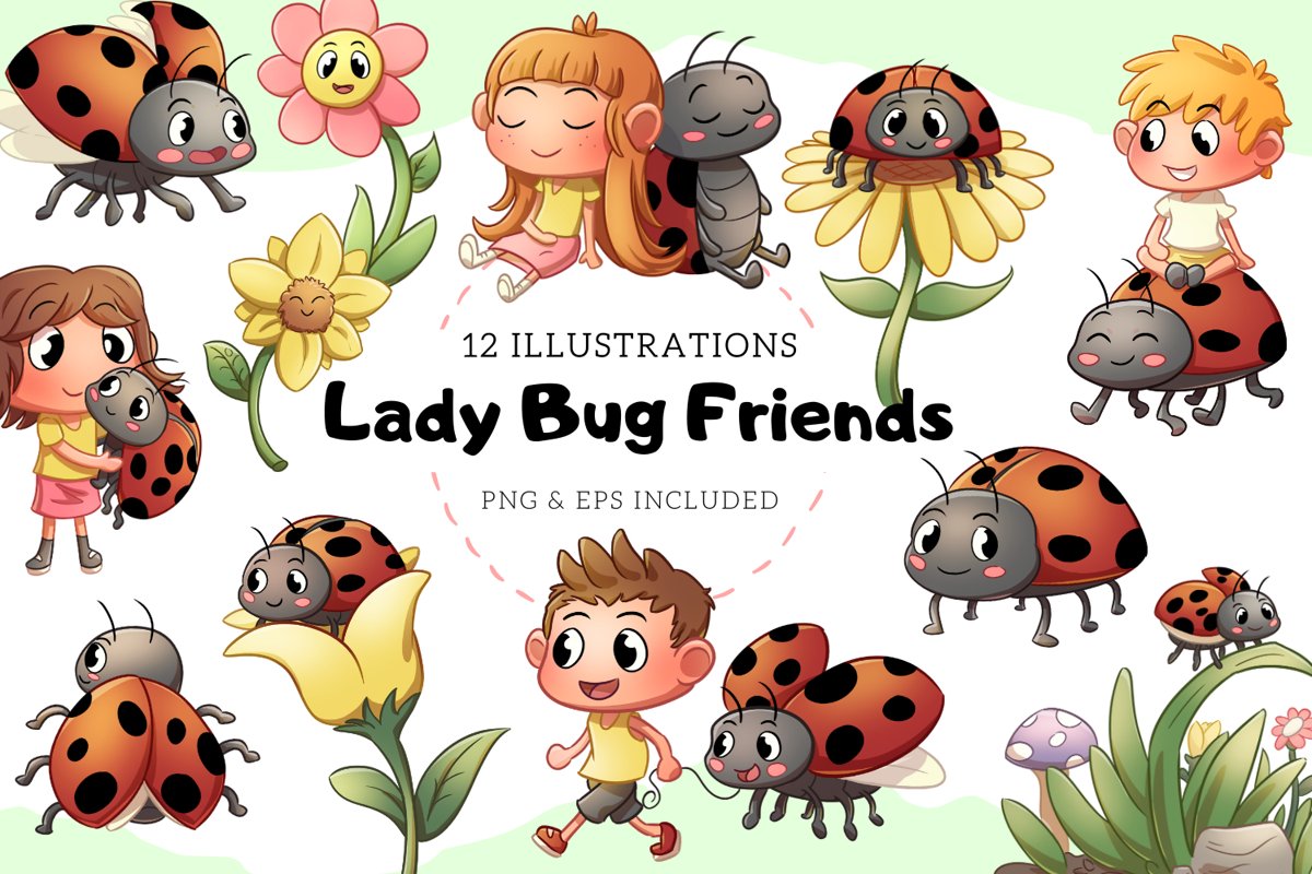 Lady Bug Friends Cute Illustrations example image 1