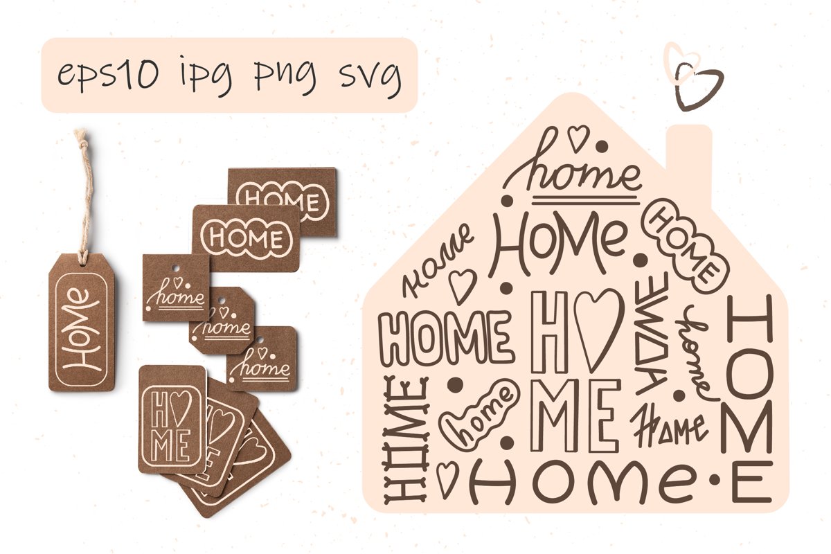 Hand lettering "HOME". Doodle style example image 1