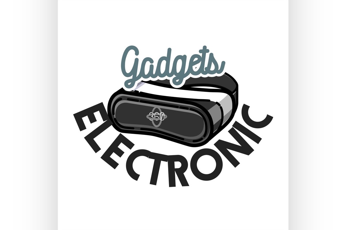 Color vintage electronic gadgets emblem example image 1