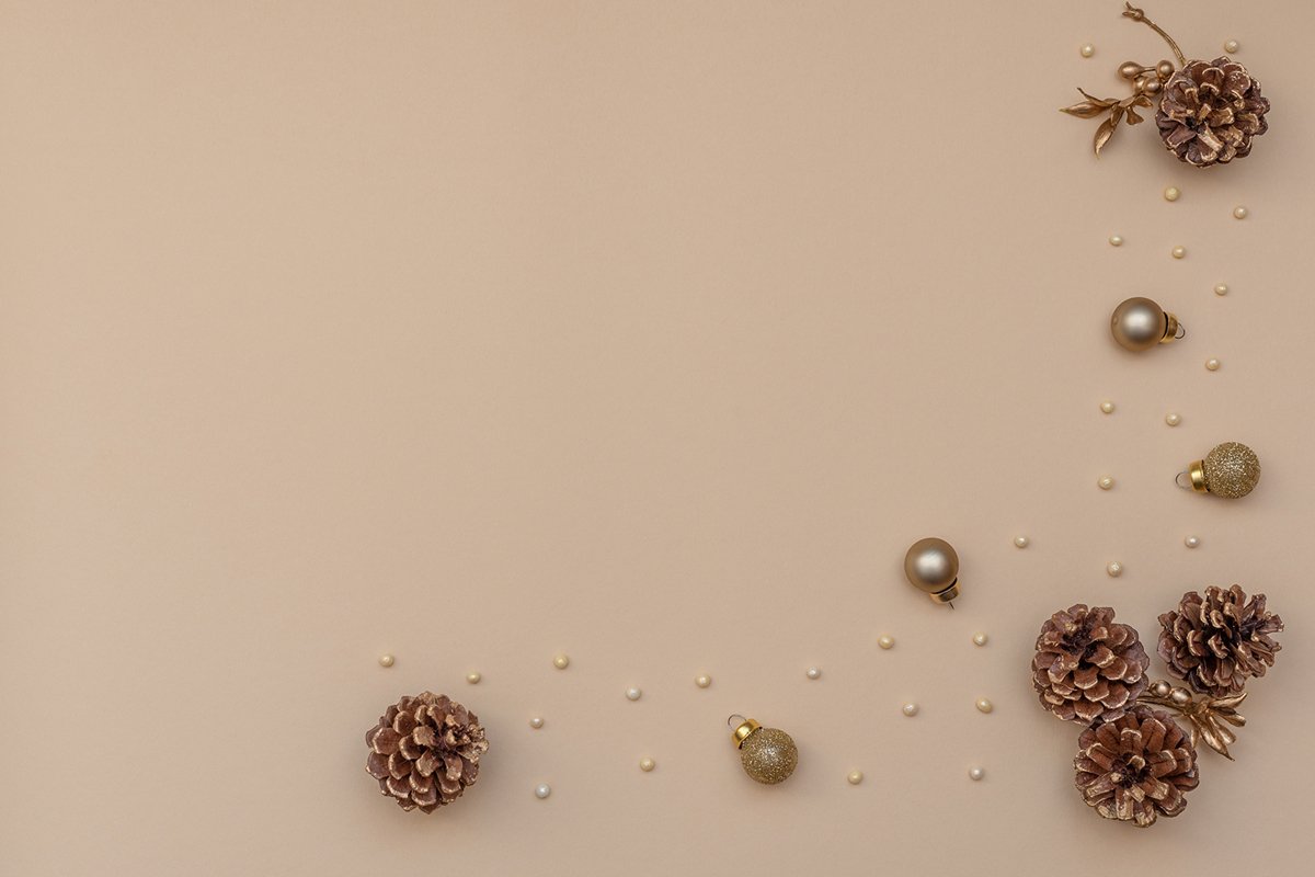 Fir cones, golden beads and Christmas decoration. example image 1