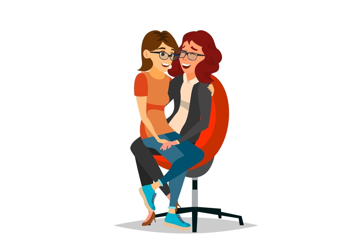 Lesbian Couple Vector. Two Hugging Women. Same Sex Marriage. example image 1