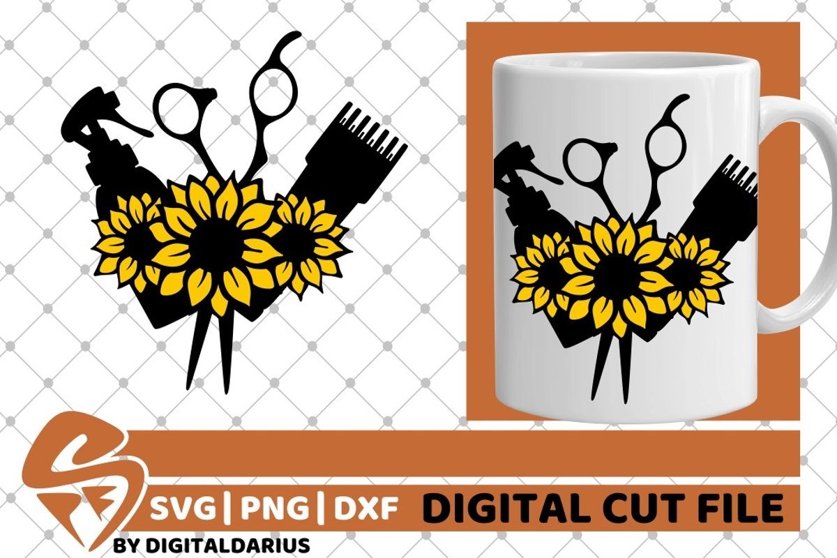 Hair Tools with sunflower svg, Hairstylist svg, Hairdresser example image 1