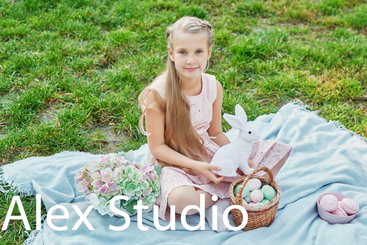 Easter baby girl with bunny and eggs example image 1