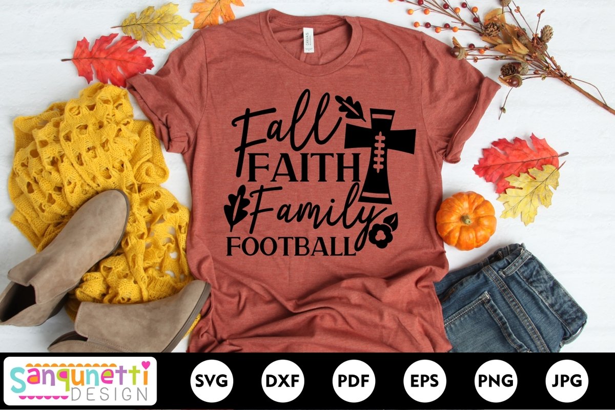 Fall Faith Family Football SVG, autumn cut file example image 1