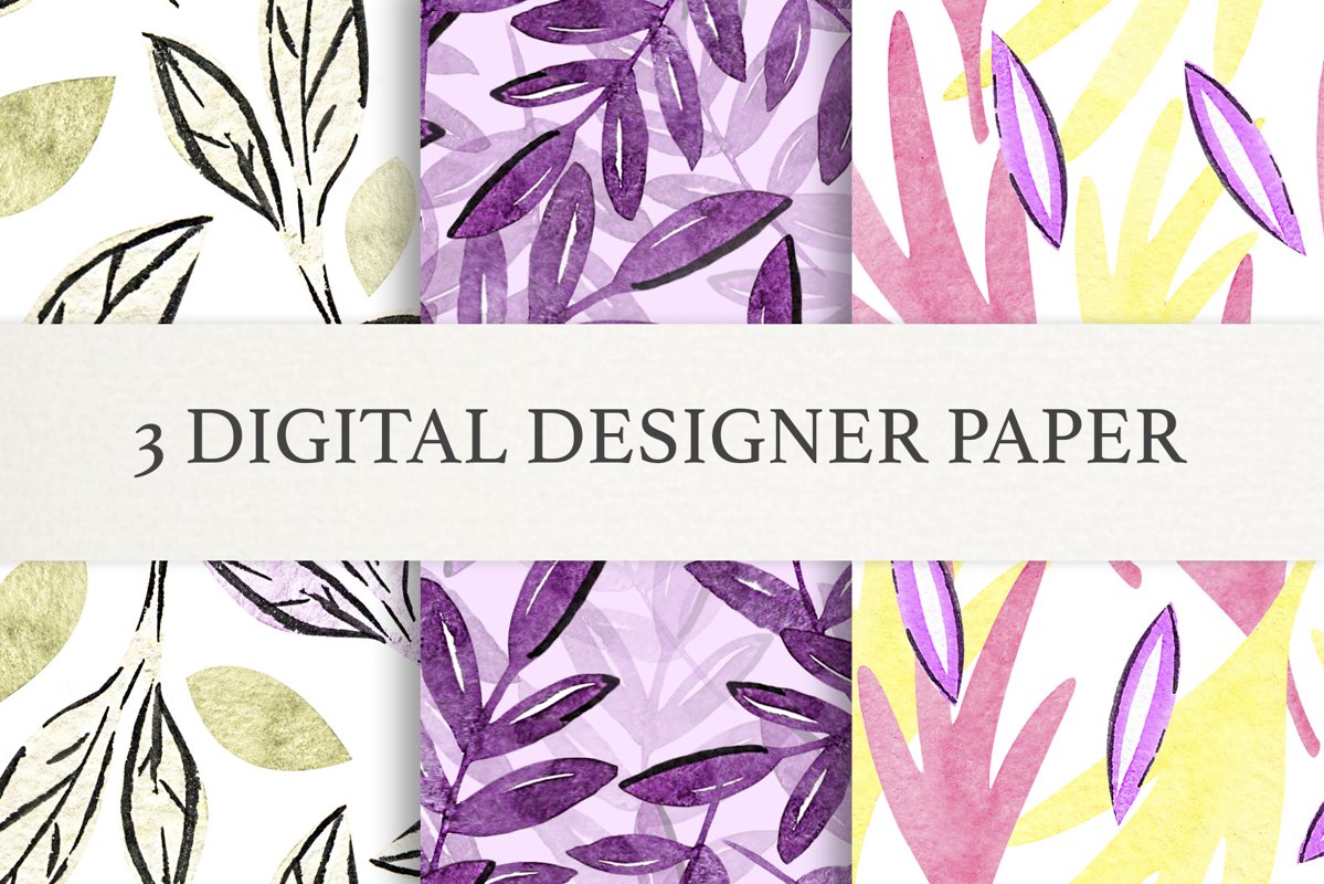 Watercolor Leaf Digital Scrapbook Paper, Seamless Patterns example image 1