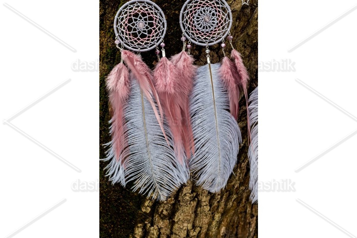 Dream catcher with feathers threads and beads rope hanging example image 1