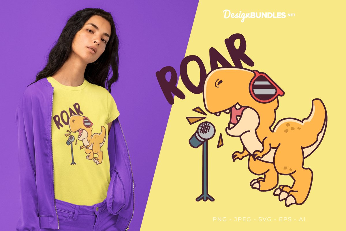 Sing with Dino Vector Illustration For T-Shirt Design example image 1
