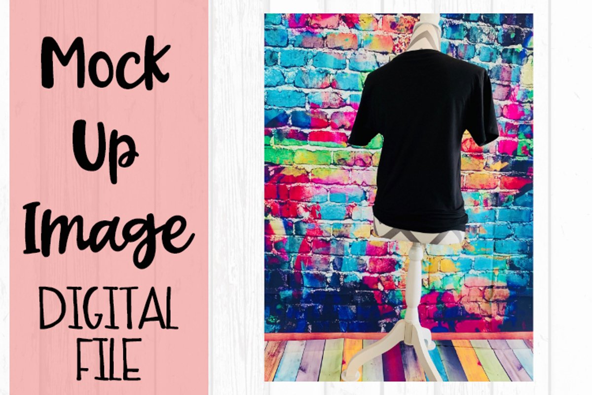 Black Short Sleeve Tee on Mannequin White Bricks Mock Up example image 1