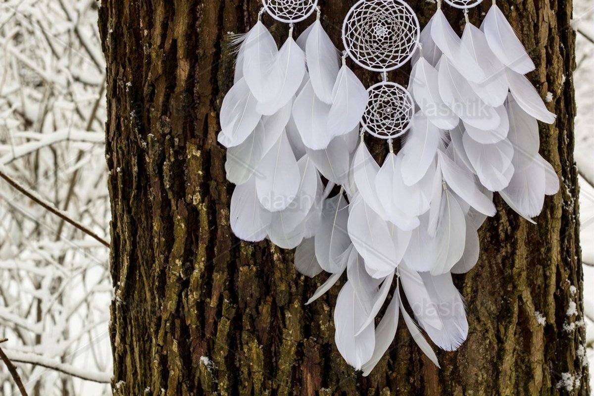 Dream catcher with feathers threads and beads rope hanging example image 1