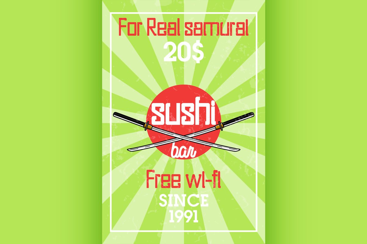 Color vintage sushi bar banner example image 1
