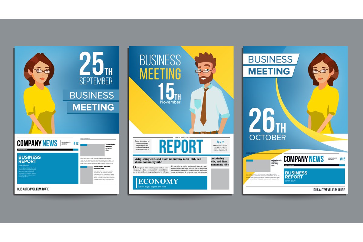 Business Meeting Poster Set Vector. Businessman And Business example image 1