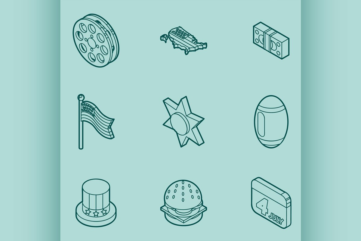America color outline isometric icons example image 1