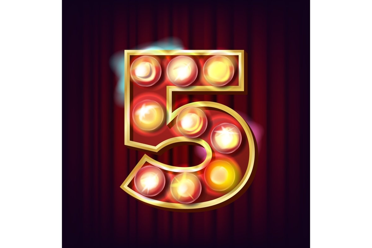 5 Number Vector. Five Font Marquee Light Sign. Realistic example image 1