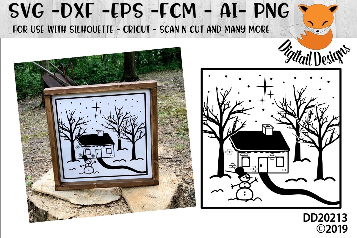 Winter House Snowy Christmas Scene SVG example image 1