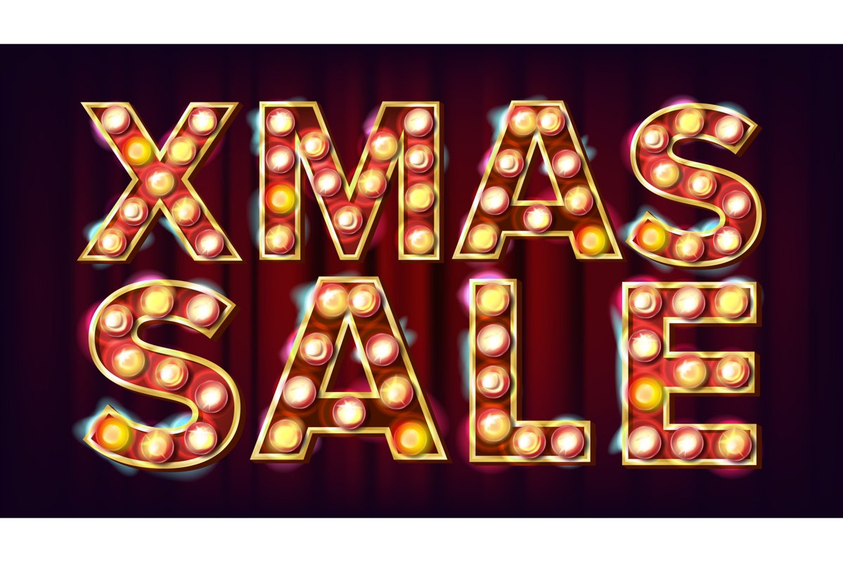 Christmas Party Sign Vector. Vintage Golden Illuminated Neon example image 1