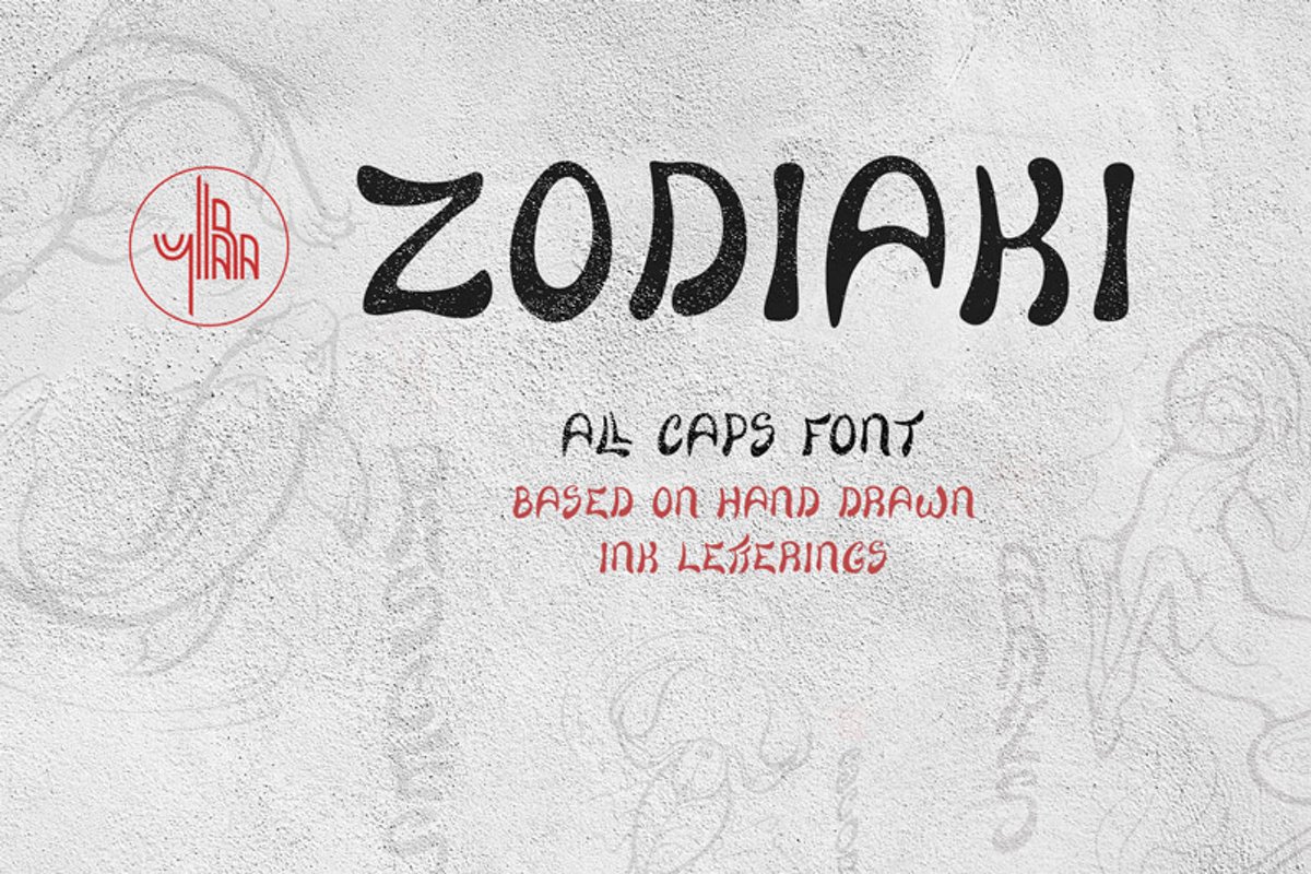 Zodiaki font, based on hand drawn letterings, TTF, OTF, SVG example image 1