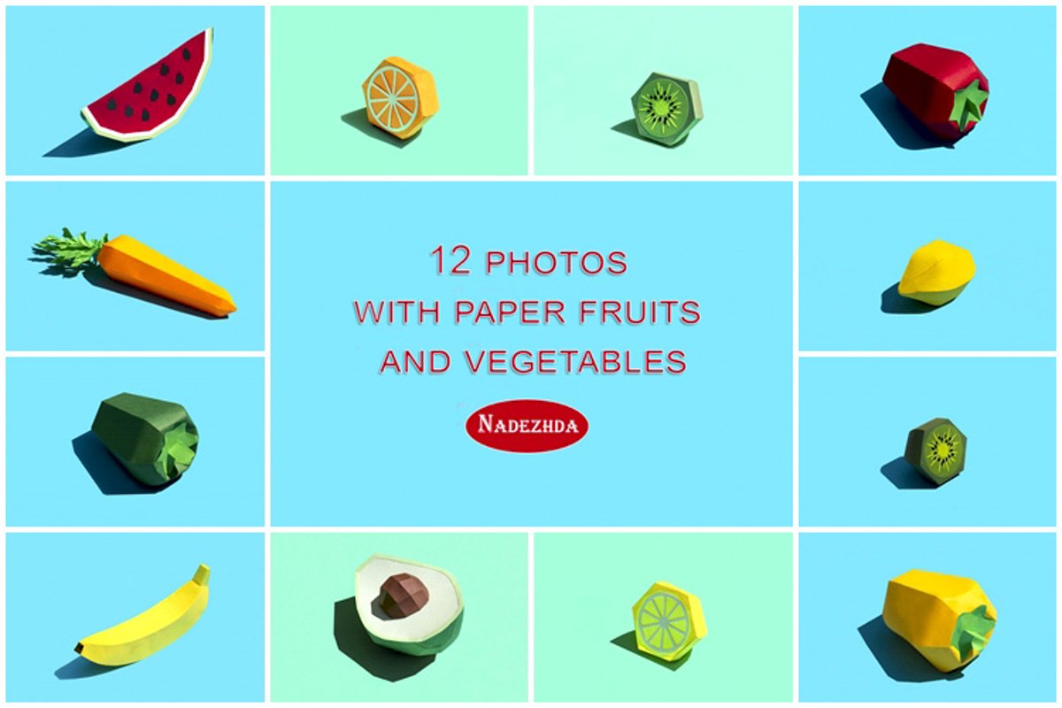 Paper fruits and vegetables with shadow example image 1