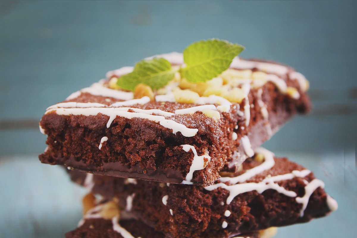 Chocolate cakes on a blue background example image 1