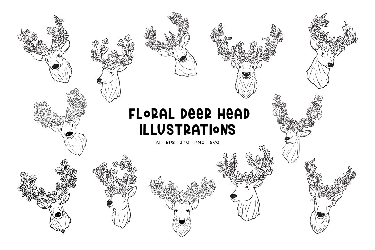 Floral Deer Head illustration example image 1
