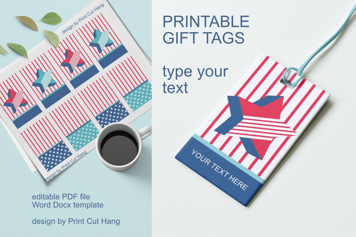 Patriotic Tags with Star Printable Editable PDF Tag Template example image 1