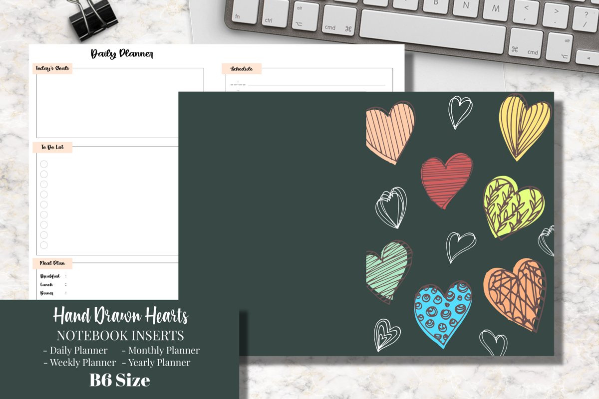 Hand Drawn Hearts B6 Size Notebook Inserts Planner example image 1