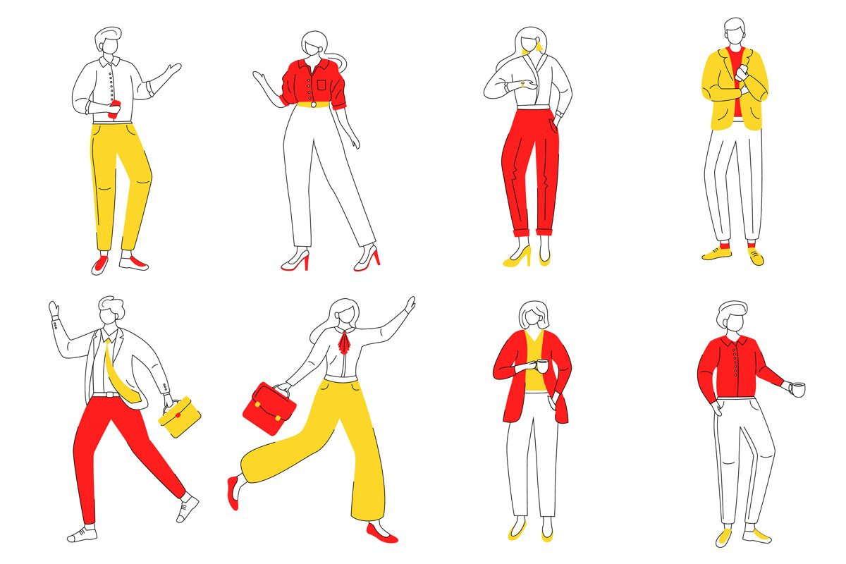 Office workers flat contour vector illustration set example image 1