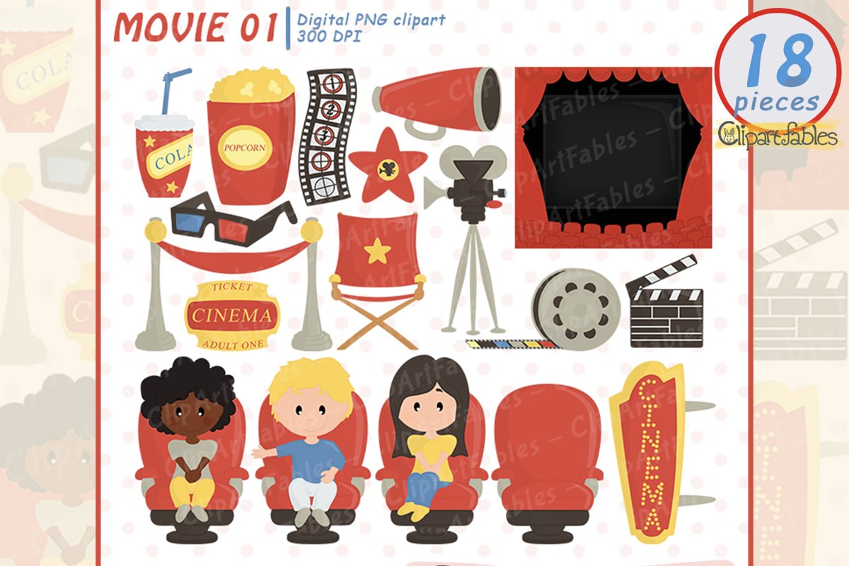 MOVIE clipart, Cinema clip art, Movie night party - INSTANT example image 1
