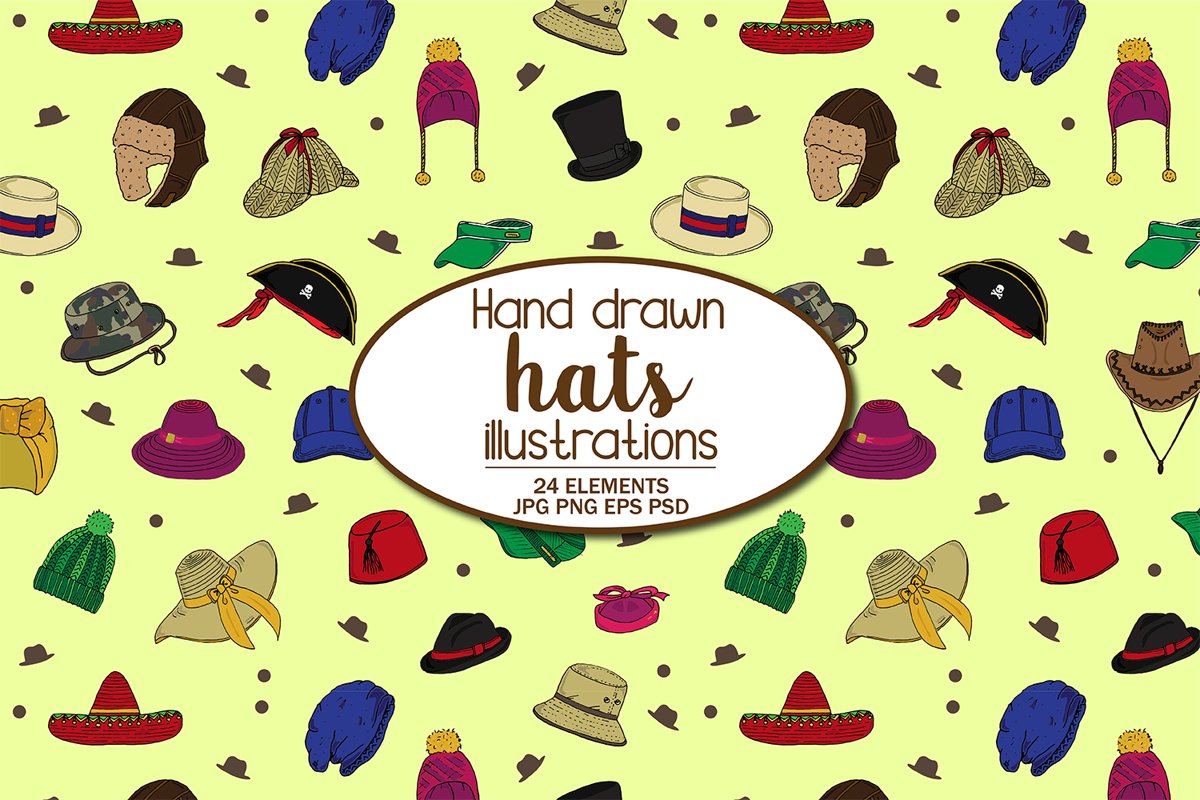 Hand Illustrated Mens and Womens Hats Pattern example image 1