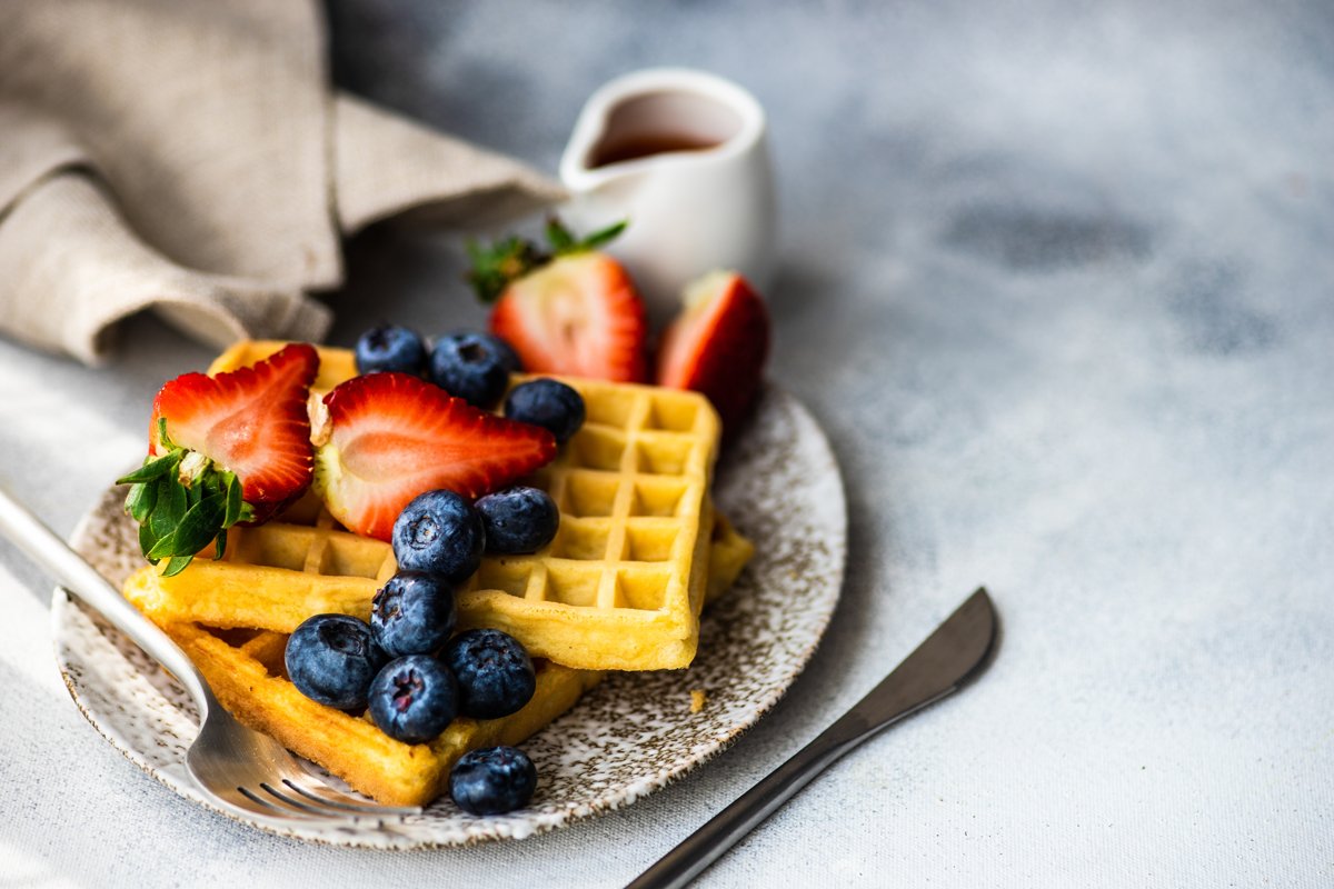 Traditional european breakfast with waffles example image 1