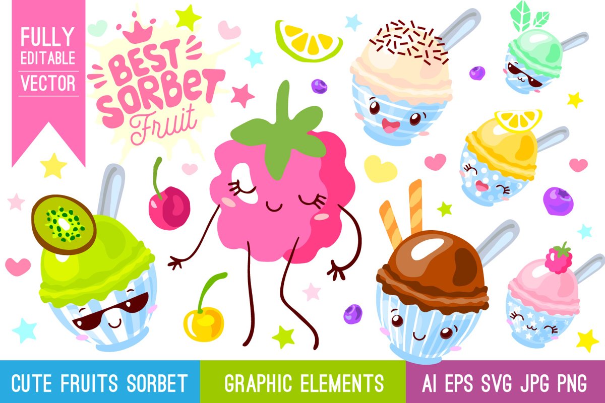 Cute Fruits Sorbet Characters example image 1