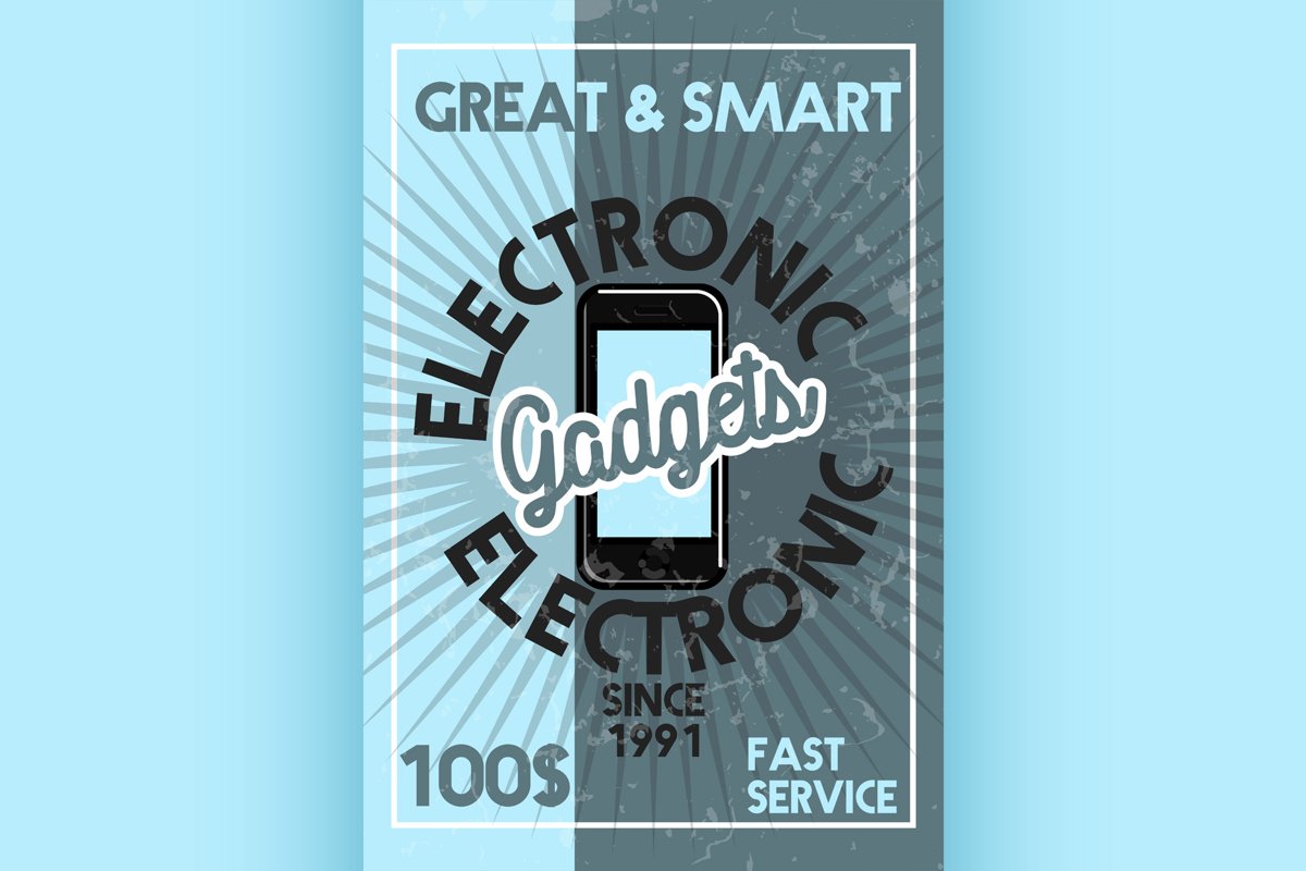 Color vintage electronic gadgets banner example image 1