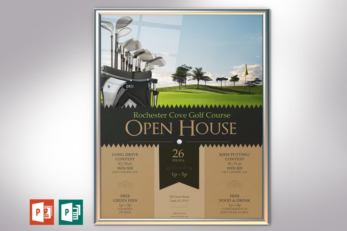 Golf Resort Open House Poster PowerPoint Publisher Template example image 1