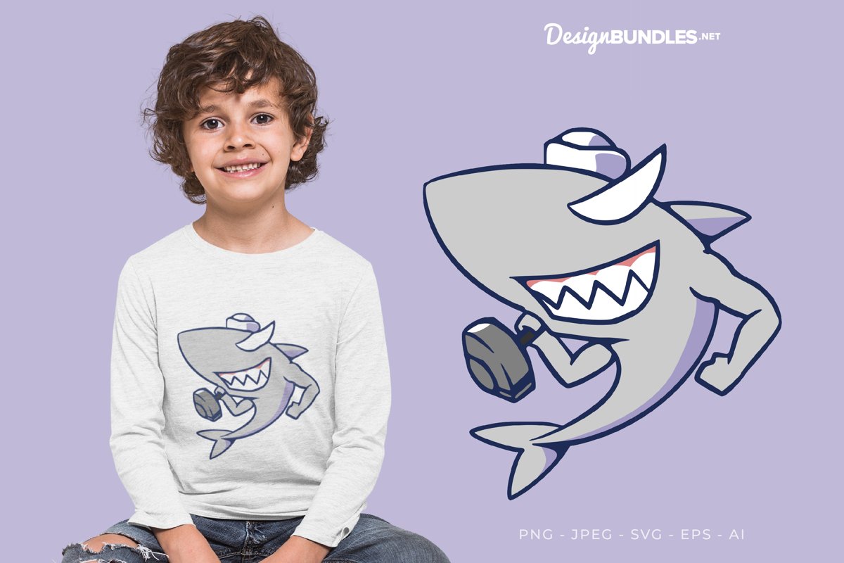 Captain Shark Exercising Vector Illustration For T-Shirt example image 1