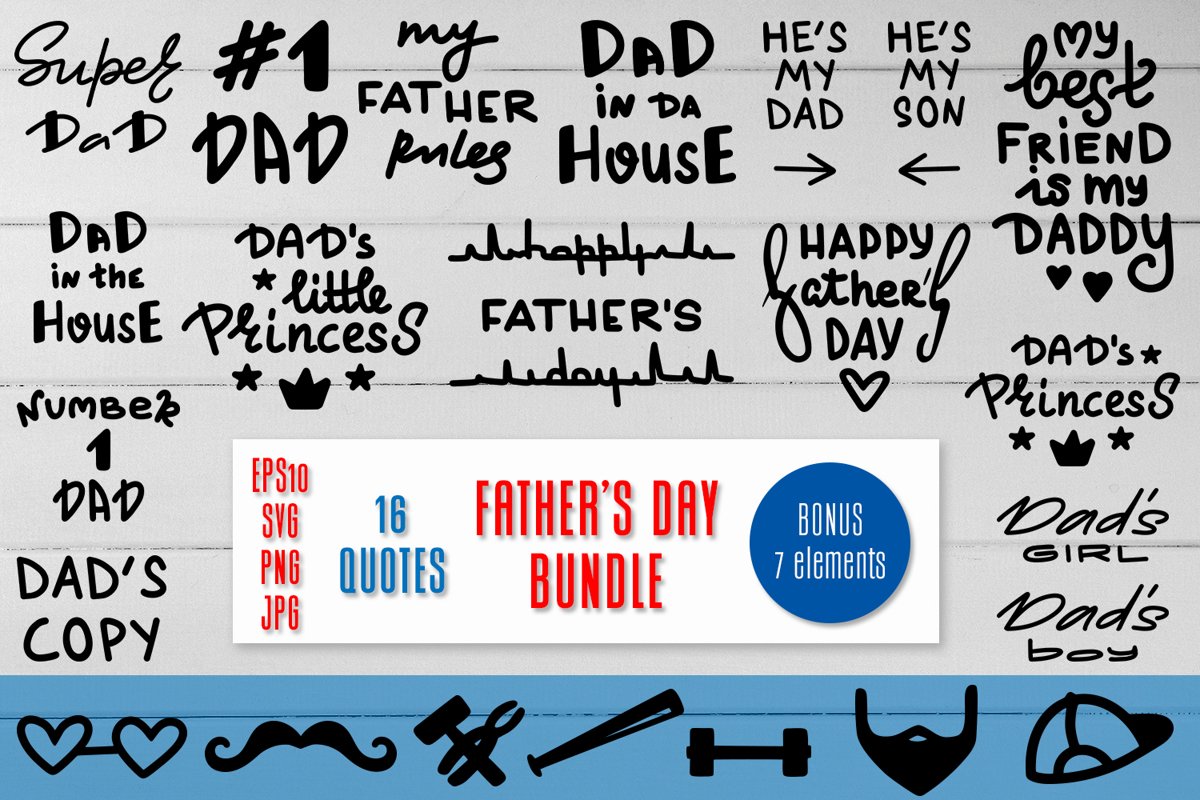Happy Father's Day Bundle. 16 Quotes and 7 bonus elements. example image 1