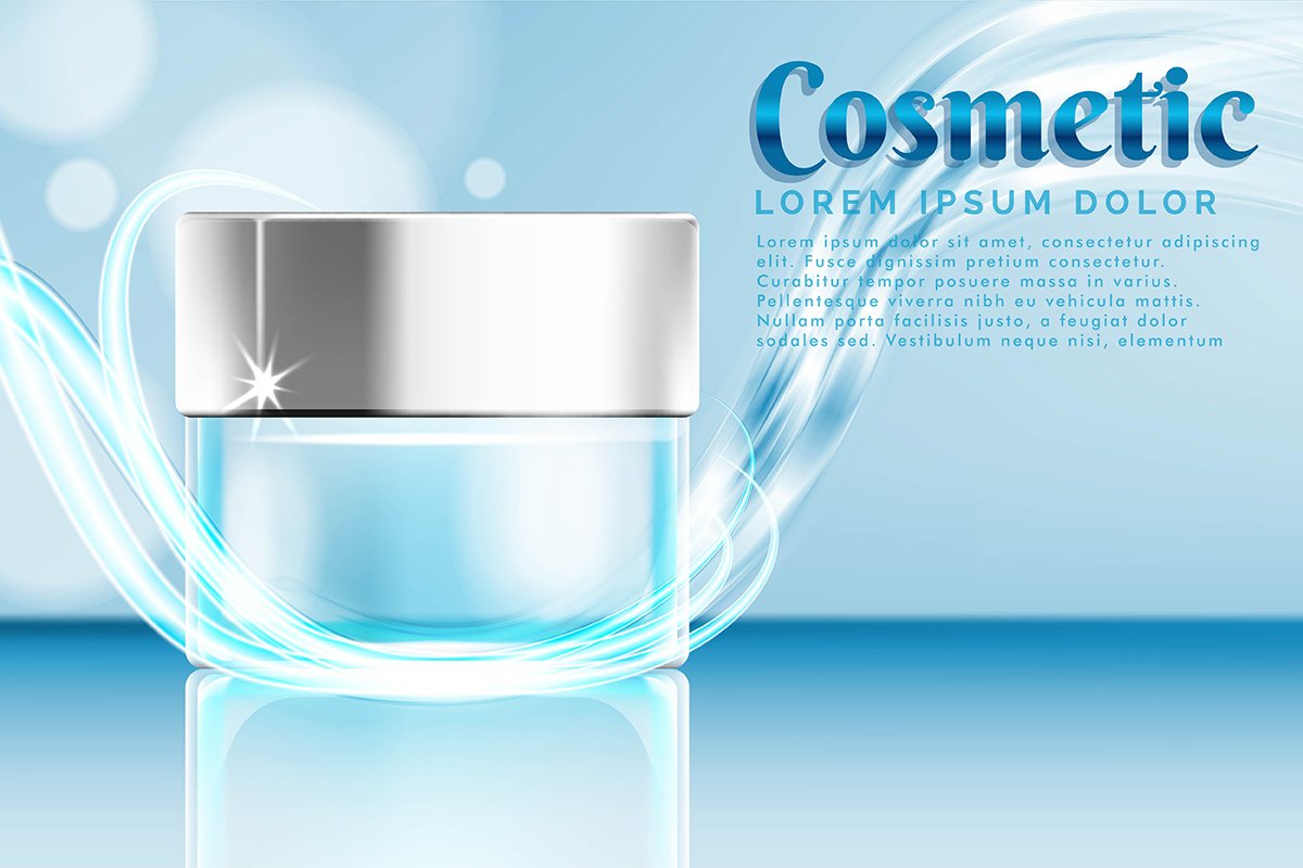cream jar cosmetic products ad, with water splash background example image 1