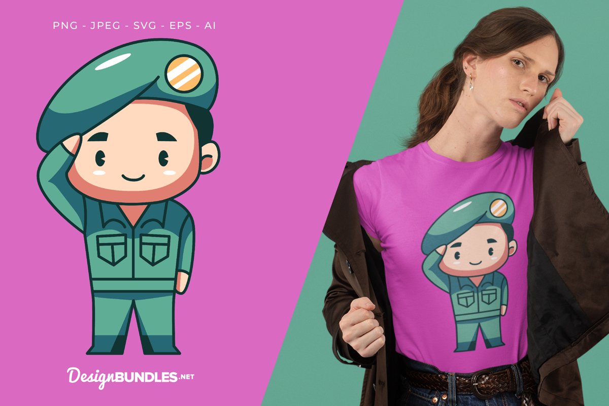 Saluting Soldier Vector Illustration For T-Shirt Design example image 1