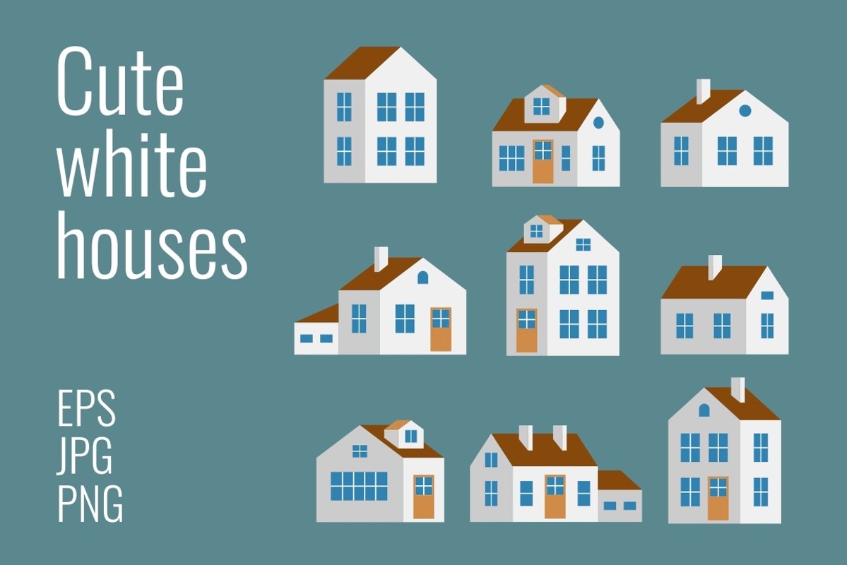 Small and big cute white houses example image 1