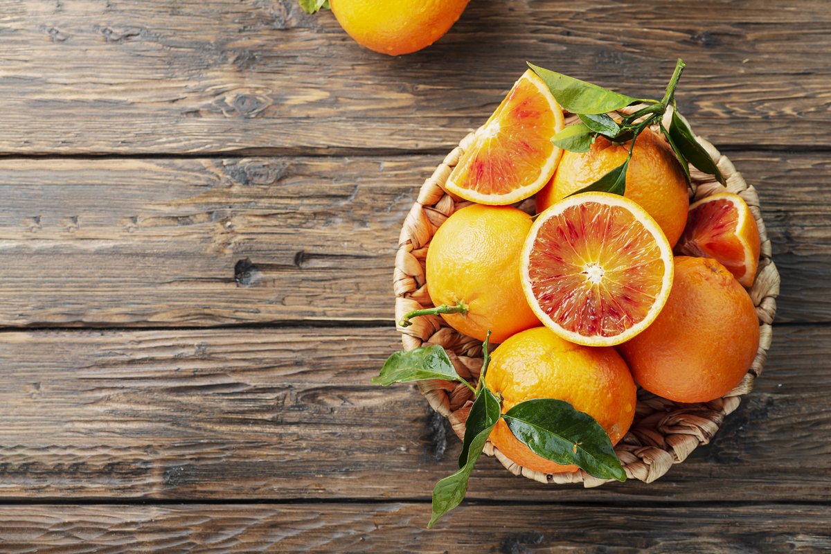 Sweet red oranges of Sicily in the basket, rustic style example image 1